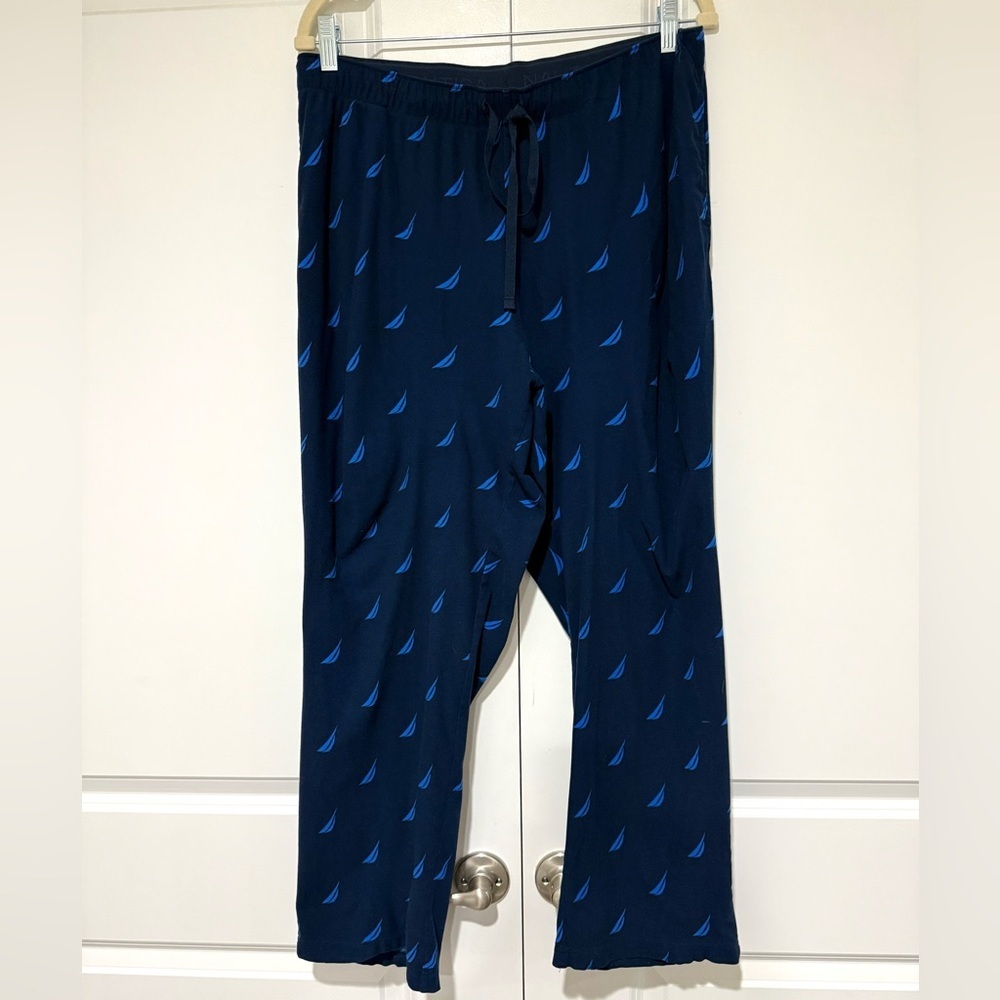 Nautica Navy Sleep Pants with Light Blue Sailboat Motif Pockets & Drawstring